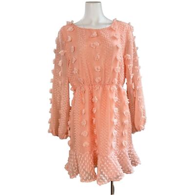 Pink Lily Textured Peach Long Sleeve Dress M Medium