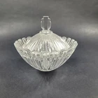 GLASS Covered Trinket Dish Art Deco Ribbed Relish Jam Vintage Clear DEPRESSION