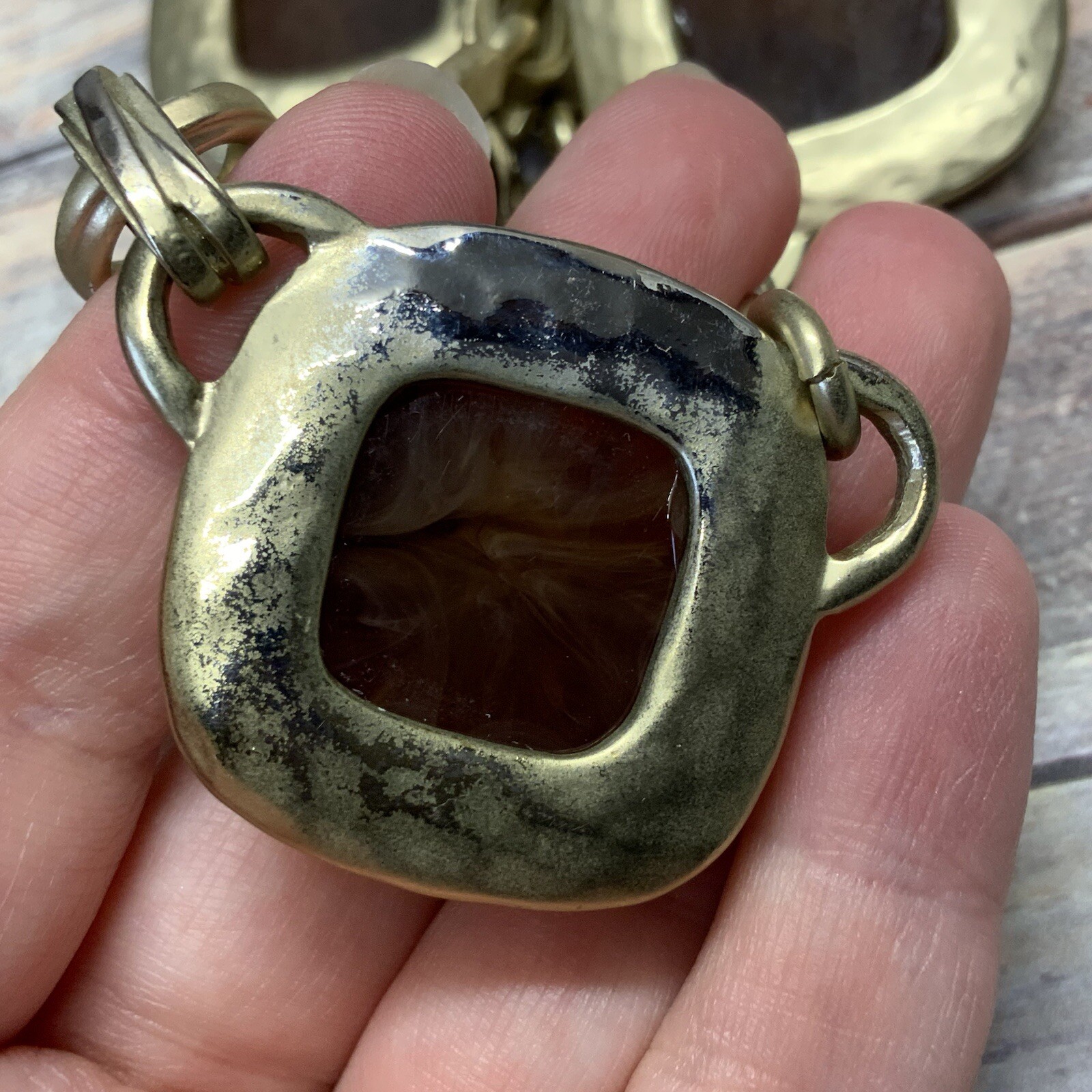 Chunky Chicos brown cabochon statement necklace i… - image 5