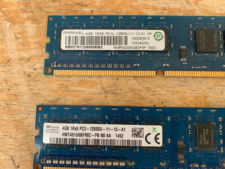 4 Piece Hynix 4GB PC3-12800U & 19600U Lenovo & Ramaxel 4GB 1RX8 Memory Module - Image 4 of 4