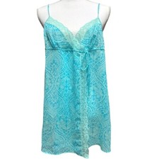 Victoria Secret Vintage Lingerie Babydoll Blue Flyaway Lace Trim Chemise Size L