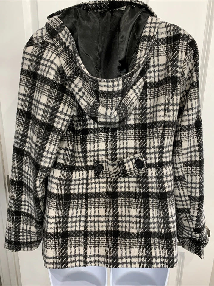 Jou Jou Jacket Plaid Black Button Double Breast soft pea dress coat Size Medium - Image 3 of 4