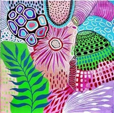 A.Z. Davis 14" x14" Painting Abstract Modern Pop Folk Floral Still Life Wall Art