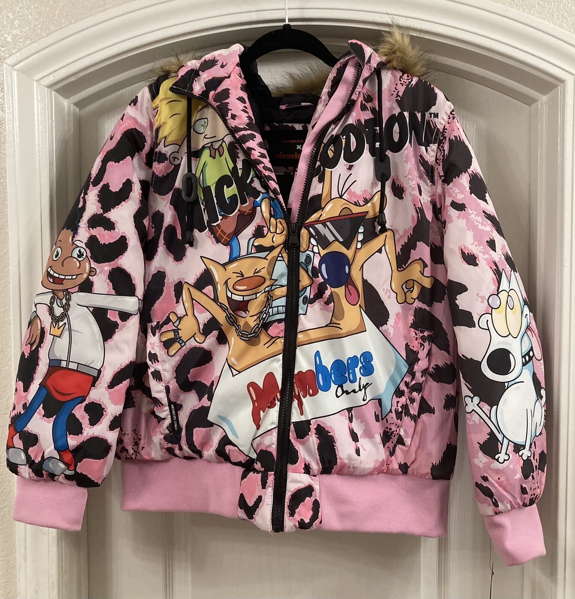Members Only Nickelodeon Rug Rats Cat Dog Hood Fur Pink Puffer