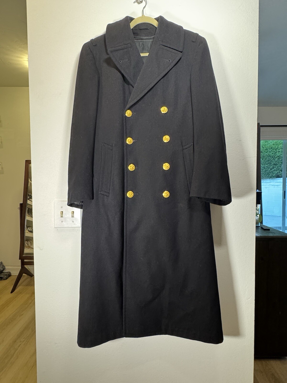 Vintage WW2 Zipper Lined Military Great Coat 40s Heavy Black Wool Mens Size 37R