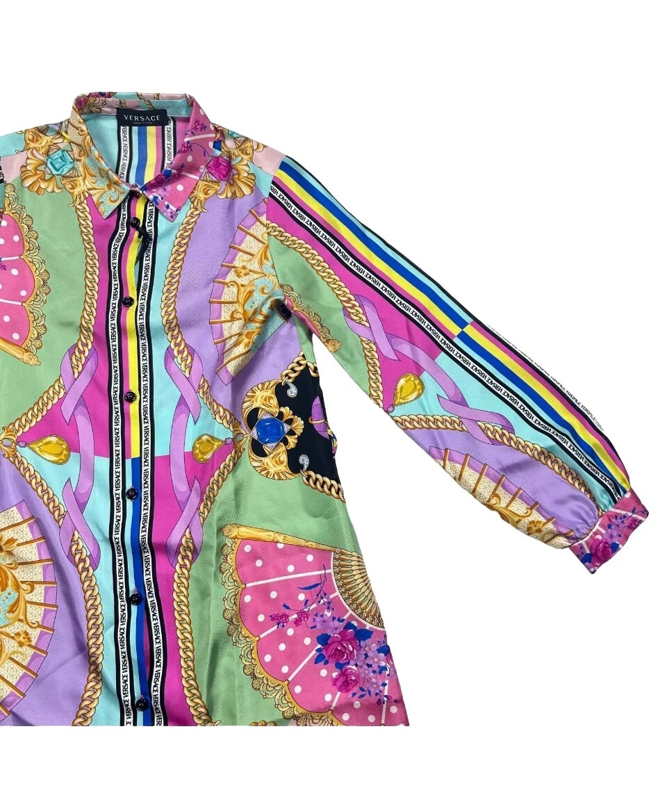 Abito camicia VERSACE donna ragazza stampa seta taglia:12 anni donna XS NUOVO PREZZO DI LISTINO:490