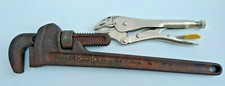 Rigid Straight 18" Pipe Wrench Cast Iron & Stanley Curved Jaw Locking Pliers 9"