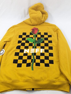 NWT NEFF Zip Up Hoodie Rose Checker Board Mustard Yellow Lined
