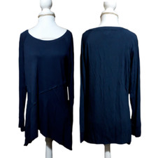 Simply Vera Navy Blue Long Sleeves Jersey Asymmetrical Seamed Top Sz Medium