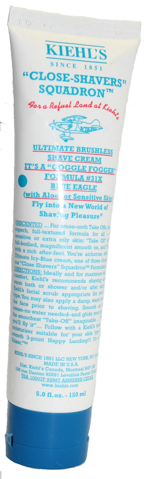 Kiehl's Close Shavers Squardon Ultimate Brushless Shave Cream Blue Eagle New
