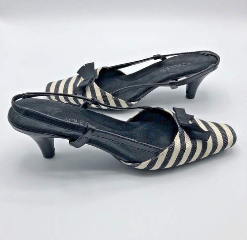 Aerosoles Cheer Up Women Black White Stripe Slingback Heel Shoe US 6M Pre Owned - Picture 8 of 12