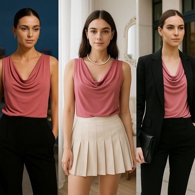 Meraki Women Draped Cowl Neck Top XL Quiet Luxury, Coquette Chic, Workwear Fall