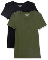 Damen T-Shirt Kurzarm Rundhals 2Er-Pack Dunkles OlivgrüN Schwarz M Amazon