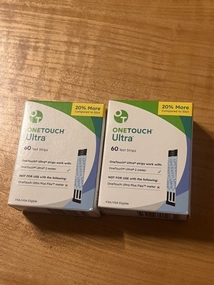 120 ONE TOUCH ULTRA TEST STRIPS  2 BOXES OF 60 Exp: 01/31/2027 NEW SEALED BOXES