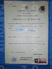 H8677 COMO TOWN HALL SHEET BIRTH CERTIFICATE 1943 MARK EMERGENCY RIGHTS