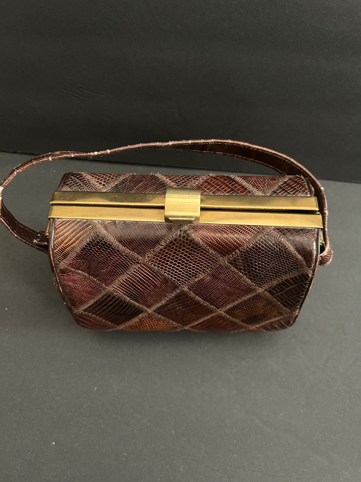 VINTAGE 1950'S PATCHWORK PATTERN BOX STYLE PURSE - image 13