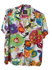 Vintage Jams World Floral Rayon Hawaiian Shirt Large Beach Summer Flower Pattern