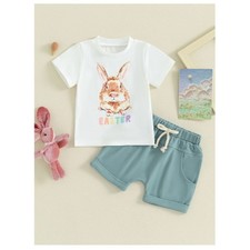 Toddler Boy Easter Outfit Bunny T-Shirt  Shorts Set Size 2  3 Years