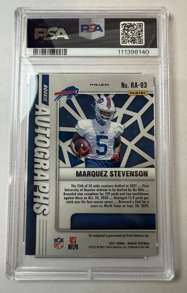 2021 Mosaic Marquez Stevenson Rookie Autographs Mosaic RA-93 Bills PSA 9 - Image 2 of 2