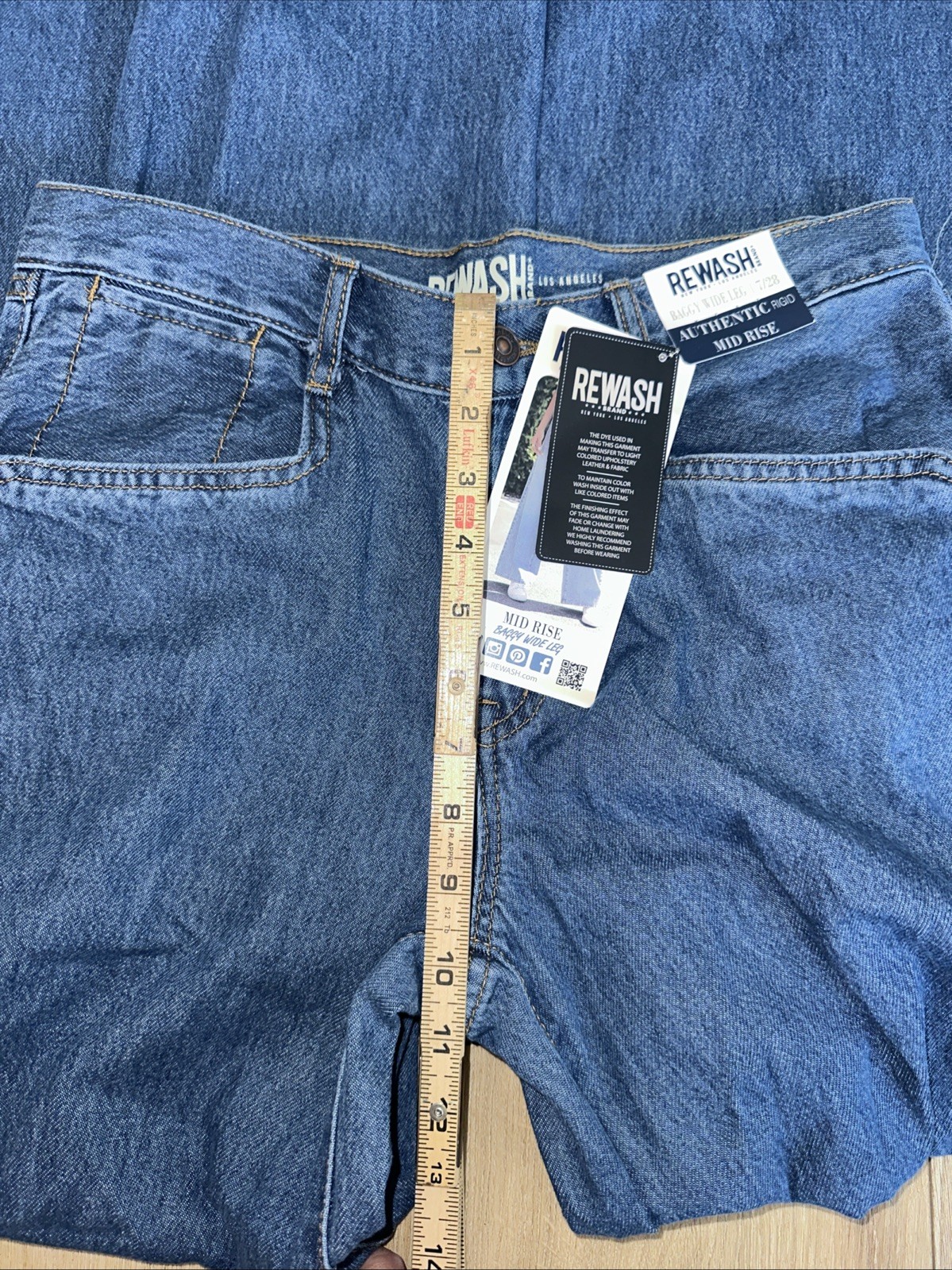 Rewash Jeans Juniors Size 7/28 Blue Denim Wide Leg Loose Baggy Grunge Skater NEW