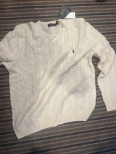 NWT Ralph Lauren Men  s Cream Cable-Knit Cotton Sweater XL