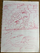 MARK BODE ORIGINAL ART - MARK BODE LEAPING FISH & GIRL ART SKETCH 