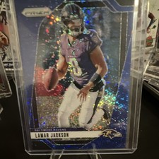 2023 Panini Prizm Lamar Jackson #18 Blue Sparkle Prizm /96 Baltimore Ravens NFL