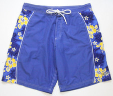 Large Marlin Blue Yellow Polyester Lined Swimming Shorts Men's 38" x 10" 1-412