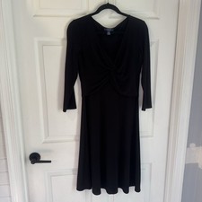Chaps Womens Dress Sz M Black 3/4 Sleeve Fit Flare Stretch Classic Old Money