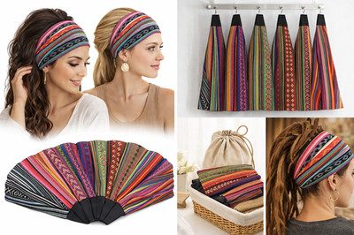 6pcs Women's Boho Headband Wide Yoga Stretchy Hair Headwear  Headwrap Sport Lot