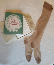 Vtg 1950s DREAM MORPUL, SEAMLESS MESH GARTER STOCKINGS, 3pr MINT in BOX, Sz 10 M
