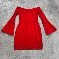 Lulus Off Shoulder Bell Long Sleeve Bodycon Mini Dress Womens Small Red Stretch