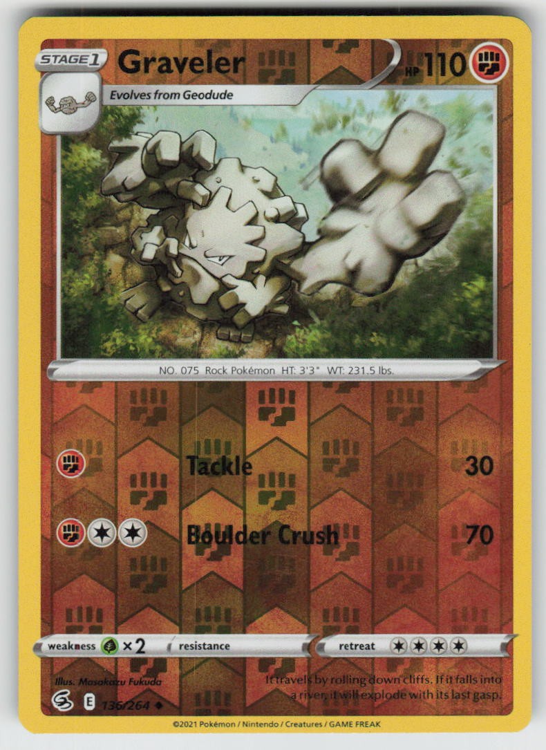 Graveler 136/264 Uncommon Fusion Strike Pokemon Reverse Holo Near Mint