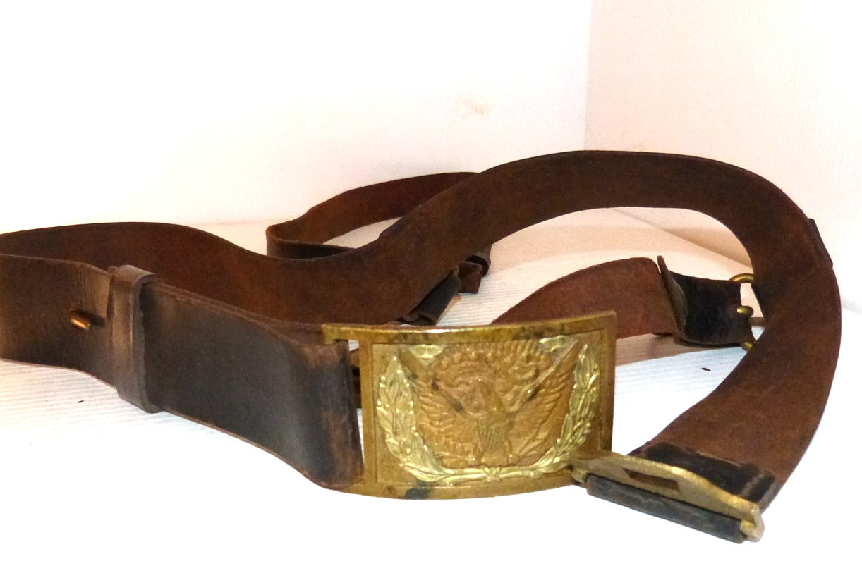 Beautiful Antique Model 1851 Eagle Belt Plate W Leather Belt / Hangers M1851