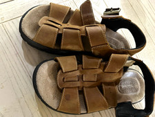 Thom McAn Men’s Brown Leather Upper Strap Buckle Slip-On Sandals US 8