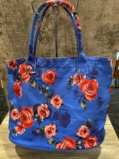 Floral canvas Tote bag blue canvas pink roses floral tote bag