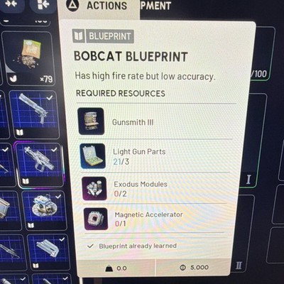 Bobcat Blueprint Game Item for Exodus   High Fire Rate, Low Accuracy