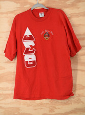 Vintage Delta Sigm Theta Embroidered Q-Tees T-Shirt Red Sz XL USA Made