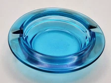 Aqua Blue Vintage 3.5" Glass Round MCM Ashtray Cigarette Coffee Table Accessory