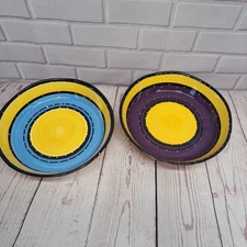 Pair Of Tabletop Gallery Hand Painted & Crafted Bohemian Stripe 7.5" Bowls