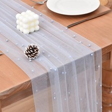 Pearl Table Runner 10ft Rustic Boho Tulle Runner with Pearls for Baby Shower ...