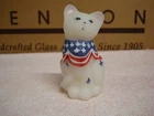 FENTON KITTEN H/P RED,WHITE & BLUE ON OPAL SATIN - SPECIAL ORDER QVC 2002
