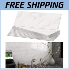 Waterproof Peel and Stick Marble Tiles - 16 Durable Stick-On Backsplash Panels