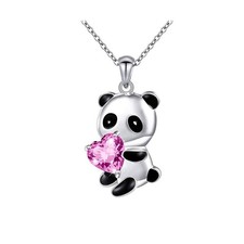Cute Panda Animal Necklace with Crystal Heart Multicolor I Love You Necklace for