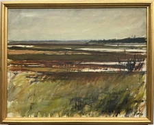 By Flemming*1940 Wide Landscape In Denmark 1979 Oil Painting