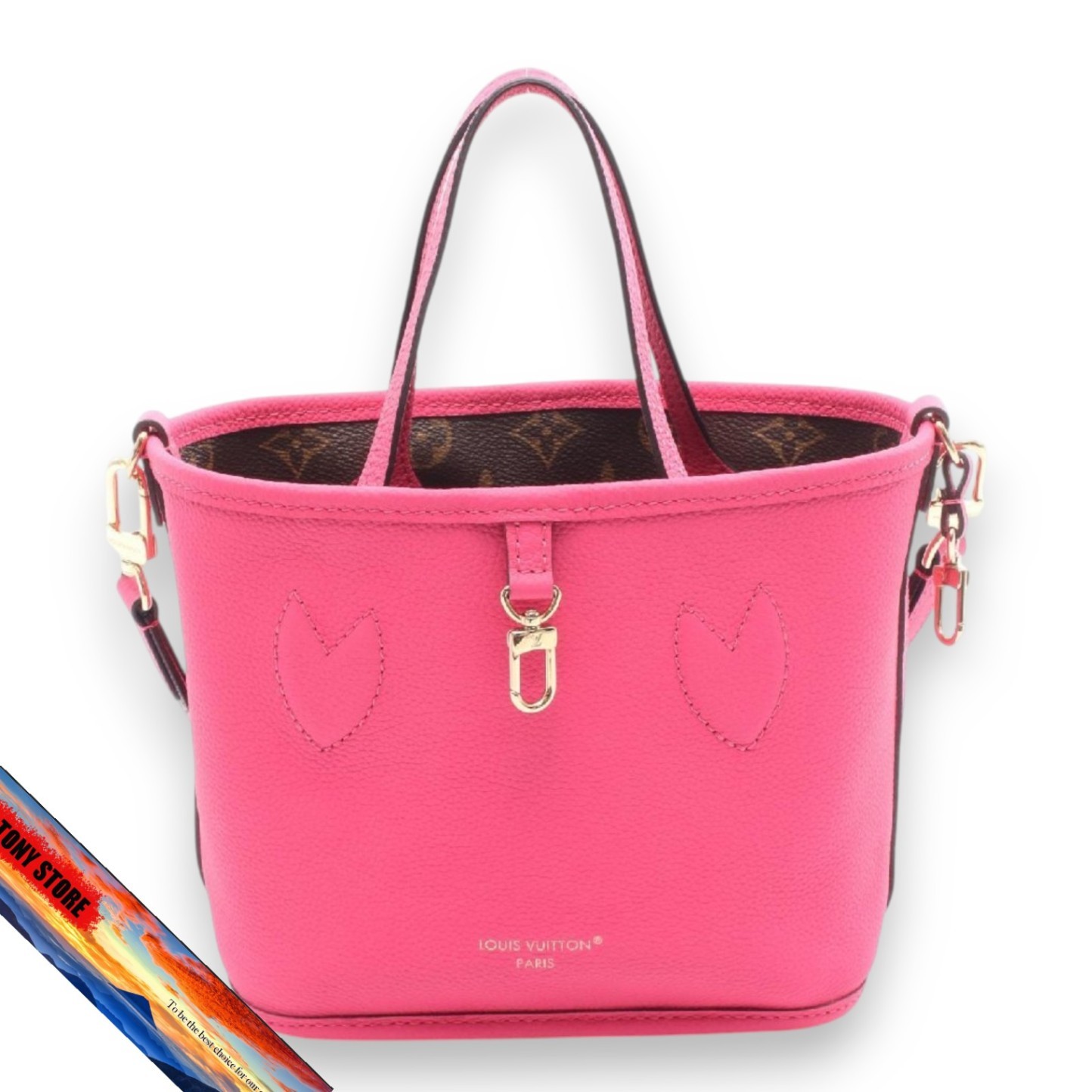 Louis Vuitton Neverfull Inside Out BB Monogram Tote Brown Pink USED image 4