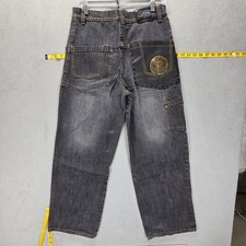 Ecko Unltd Jeans Mens Black Embossed Baggy Wide Leg Relaxed Y2K Fits 28x27