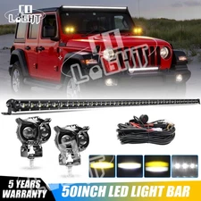 Roof 50" LED Light Bar + 2X Owl Pods Combo +Wire Kit For Jeep Wrangler JK TJ CJ