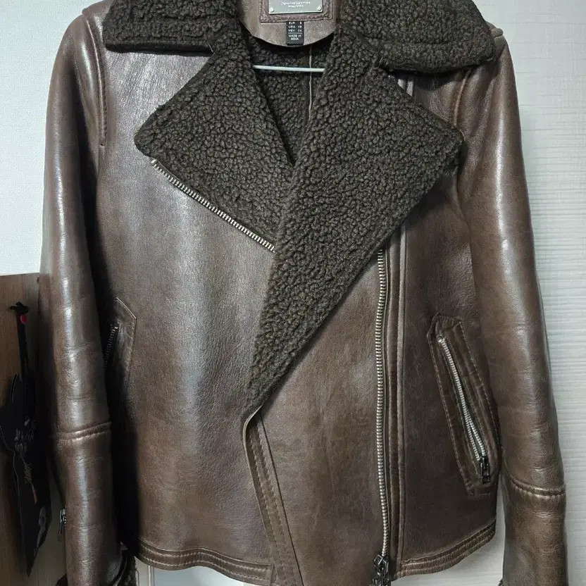 Mango Brown Faux Wool Bomber Jacket S - Women's thumbnail 3