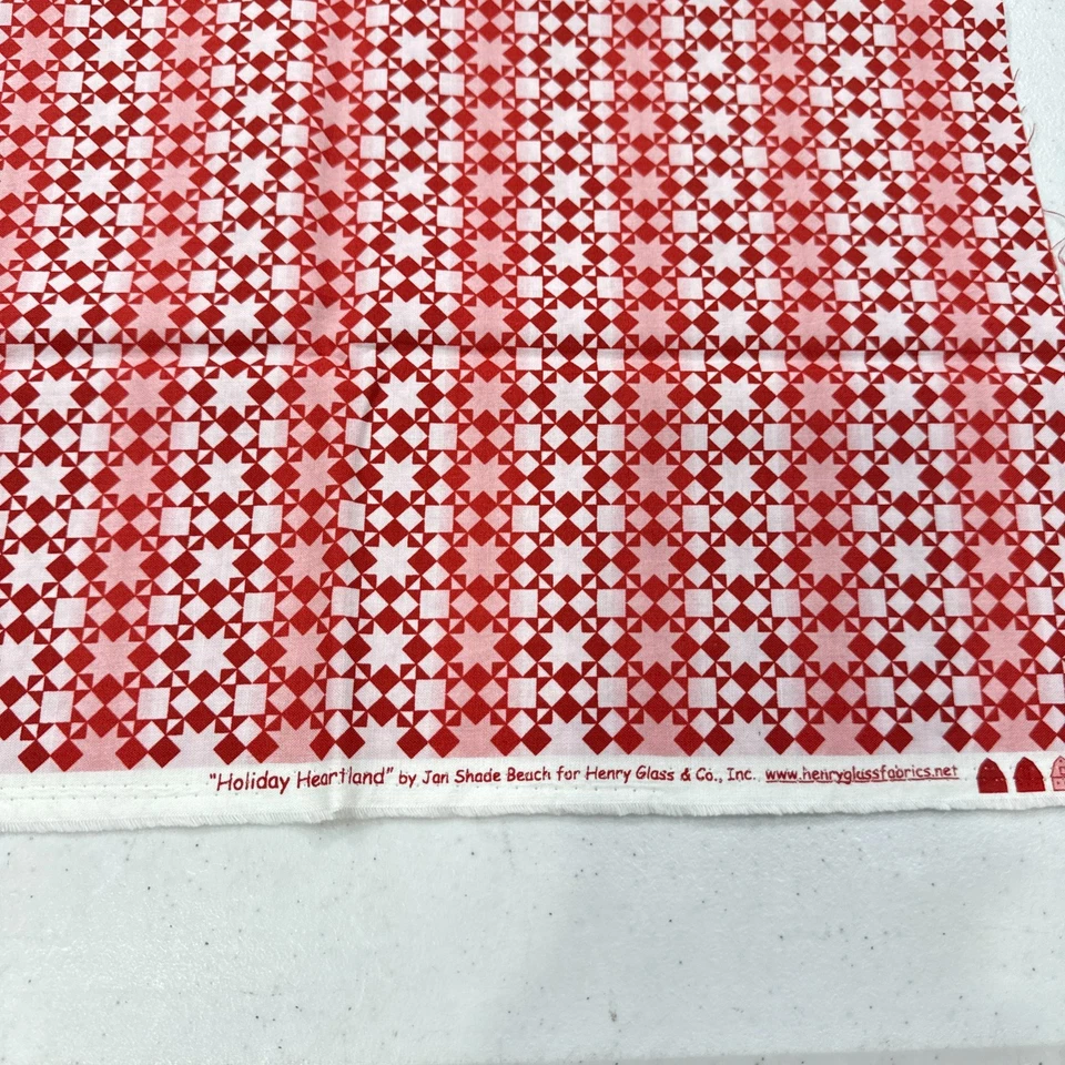 vintage holiday heartland henry glass quilting fabric red geometric cotton 44x18 - Image 3 of 4